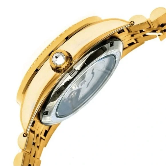 Empress Constance Gold Tone Brushed-Finish Sunray Automatic Ladies Watch - Picture 3 of 9